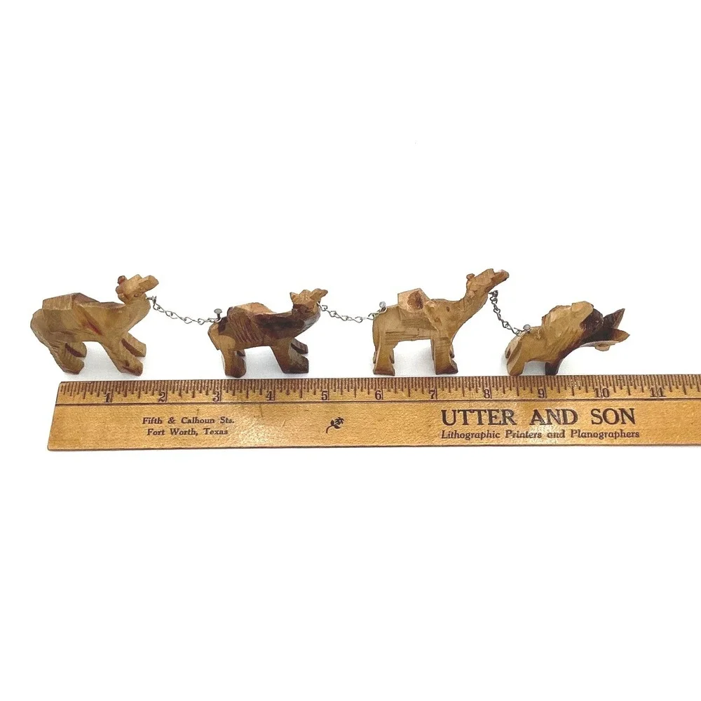 Vintage Hand Carved Olive Wood Camel Caravan Donkey Rider Holy Land Folk Art 10